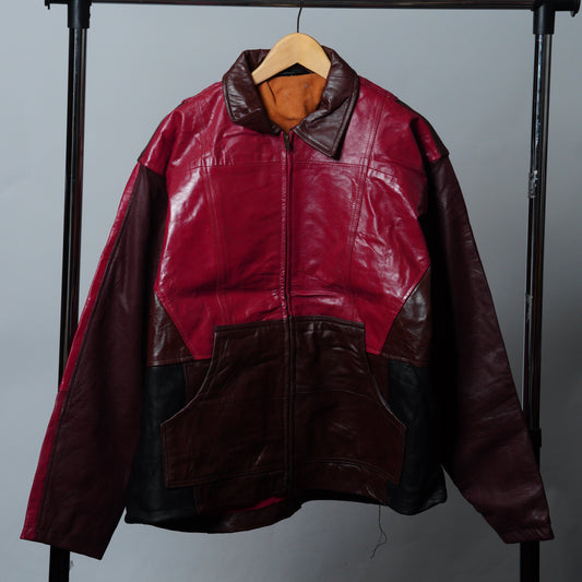 Upcycled Leather Colorblock Jacket Size L