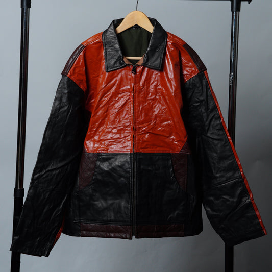 Upcycled Leather Colorblock Jacket Size XL