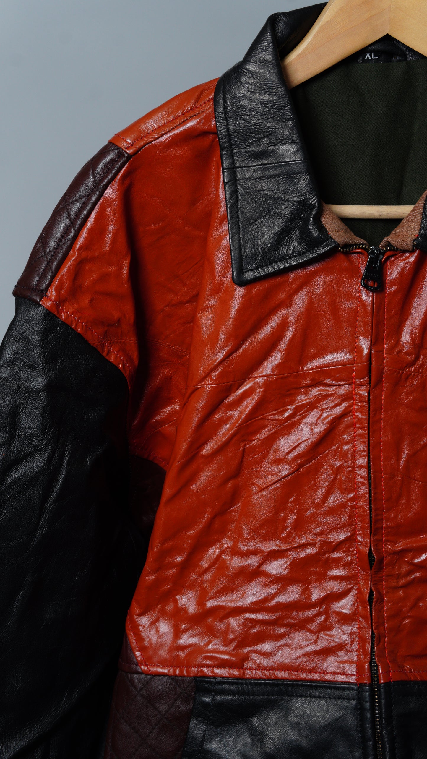 Upcycled Leather Colorblock Jacket Size XL