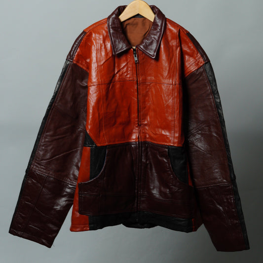 Upcycled Black & Red Leather Colorblock Jacket Size XL