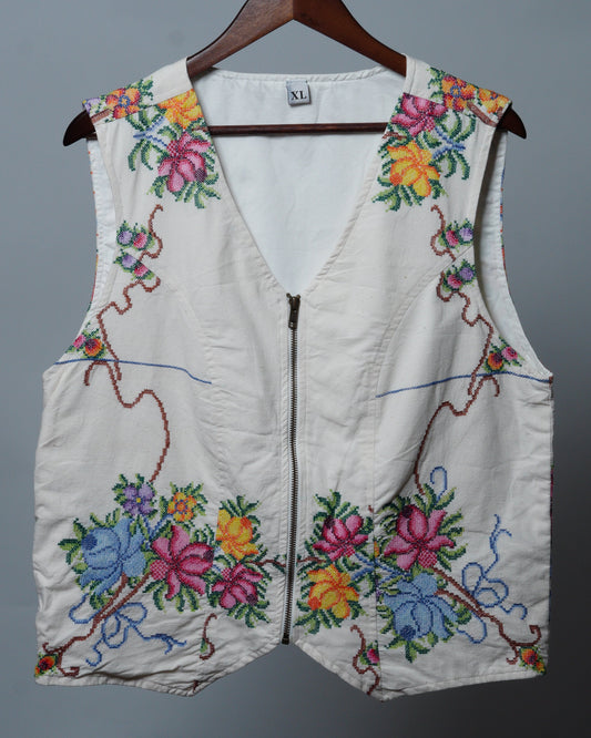 Upcycled Tablecloth Vest Size XL