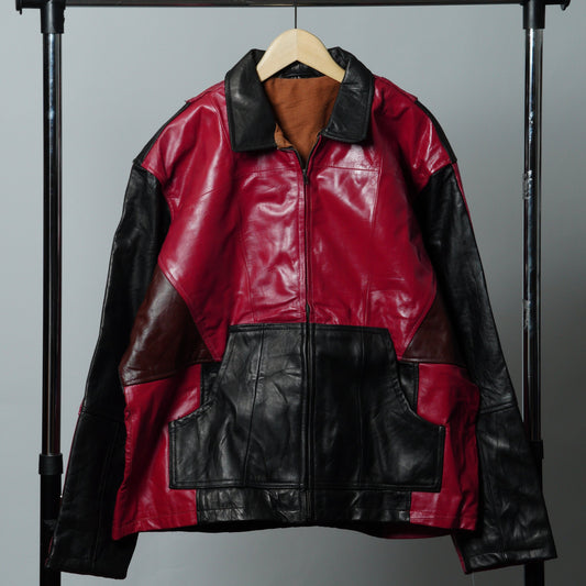 Leather Jacket Size L Red Black