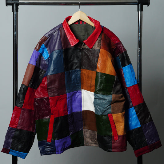 Leather Jacket Size XL Multicolor Patchwork