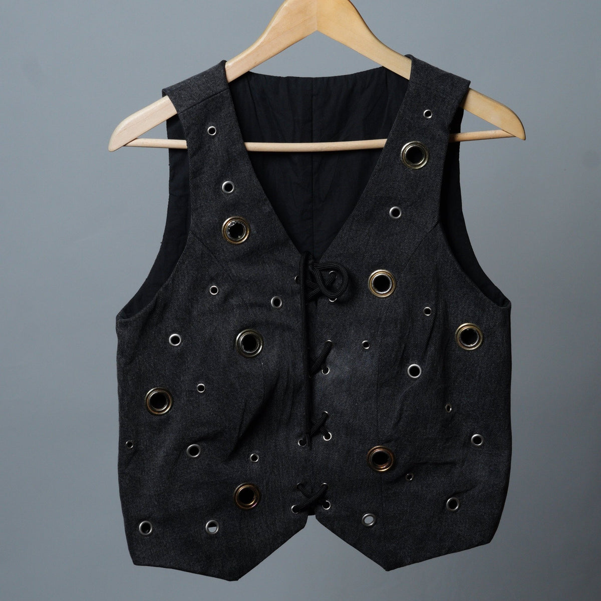 Denim Grommet Lace Up Vest - The Hellebore Shop