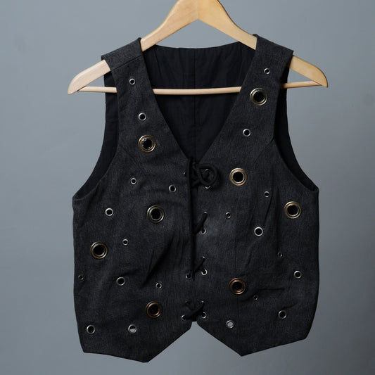 Denim Grommet Lace Up Vest - The Hellebore Shop