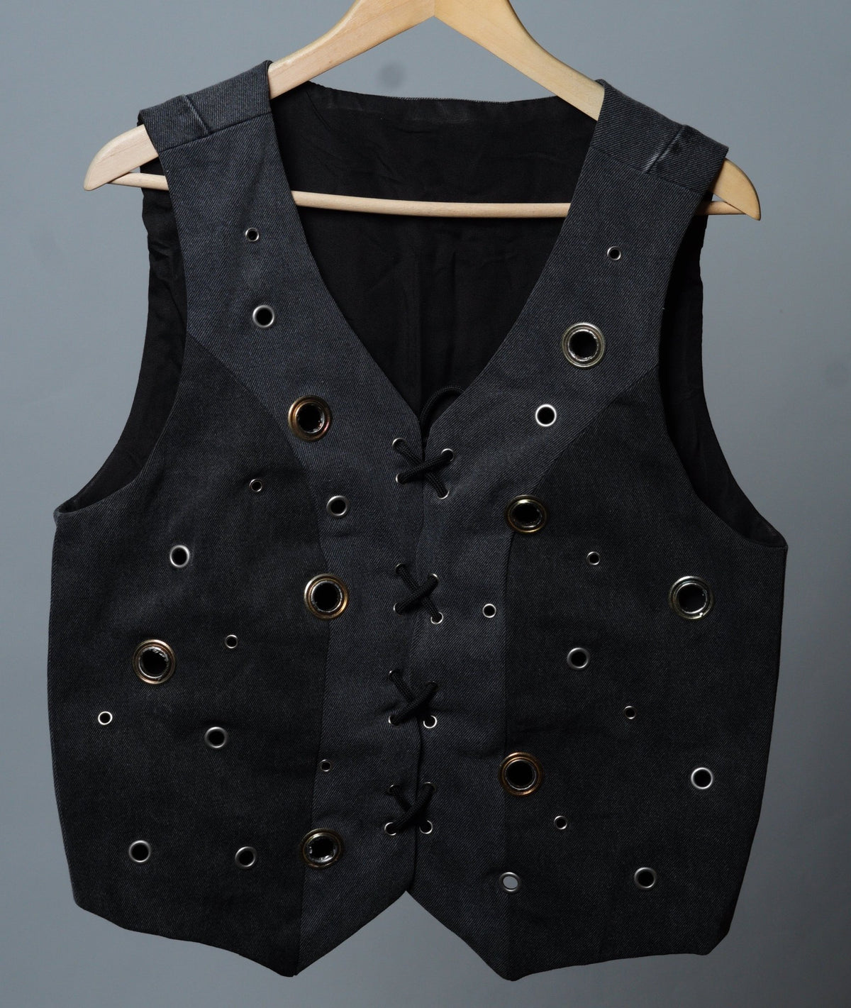 Denim Grommet Lace Up Vest - The Hellebore Shop