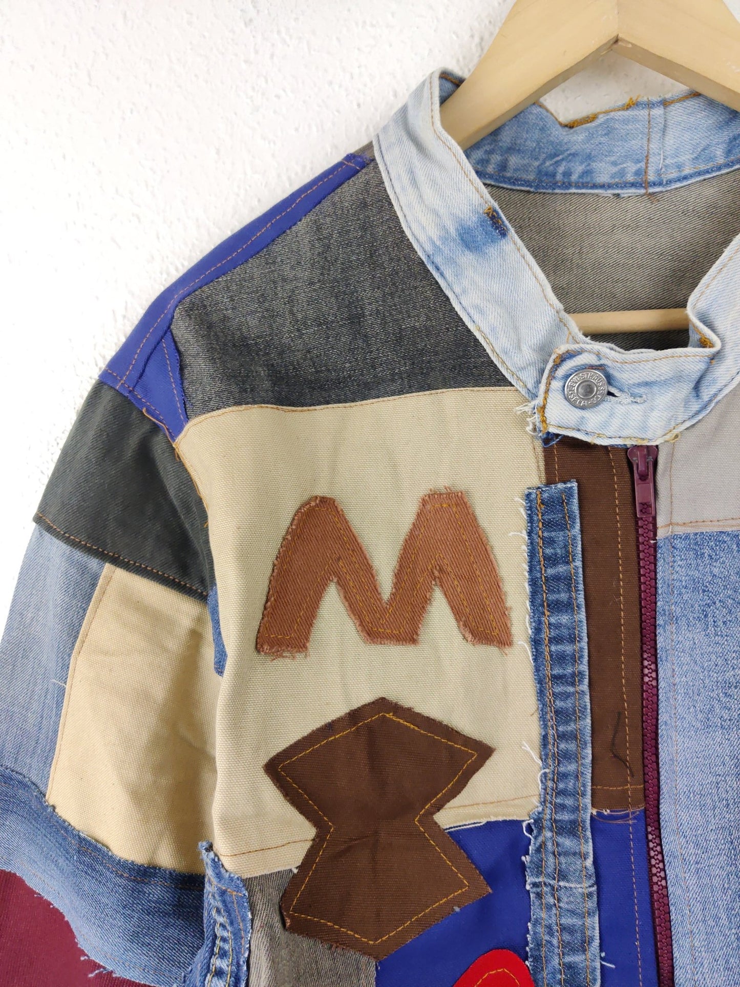 Denim Patchwork Raw Jacket Multi Patches - The Hellebore Shop