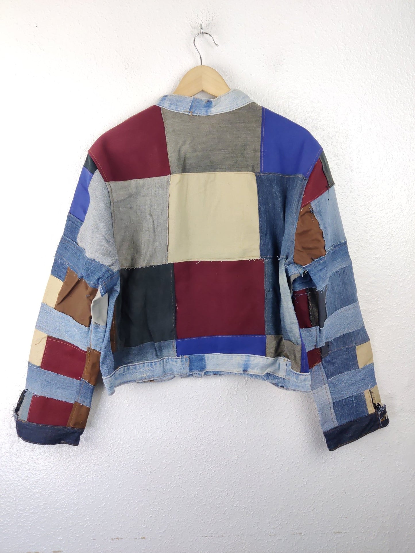Denim Patchwork Raw Jacket Multi Patches - The Hellebore Shop