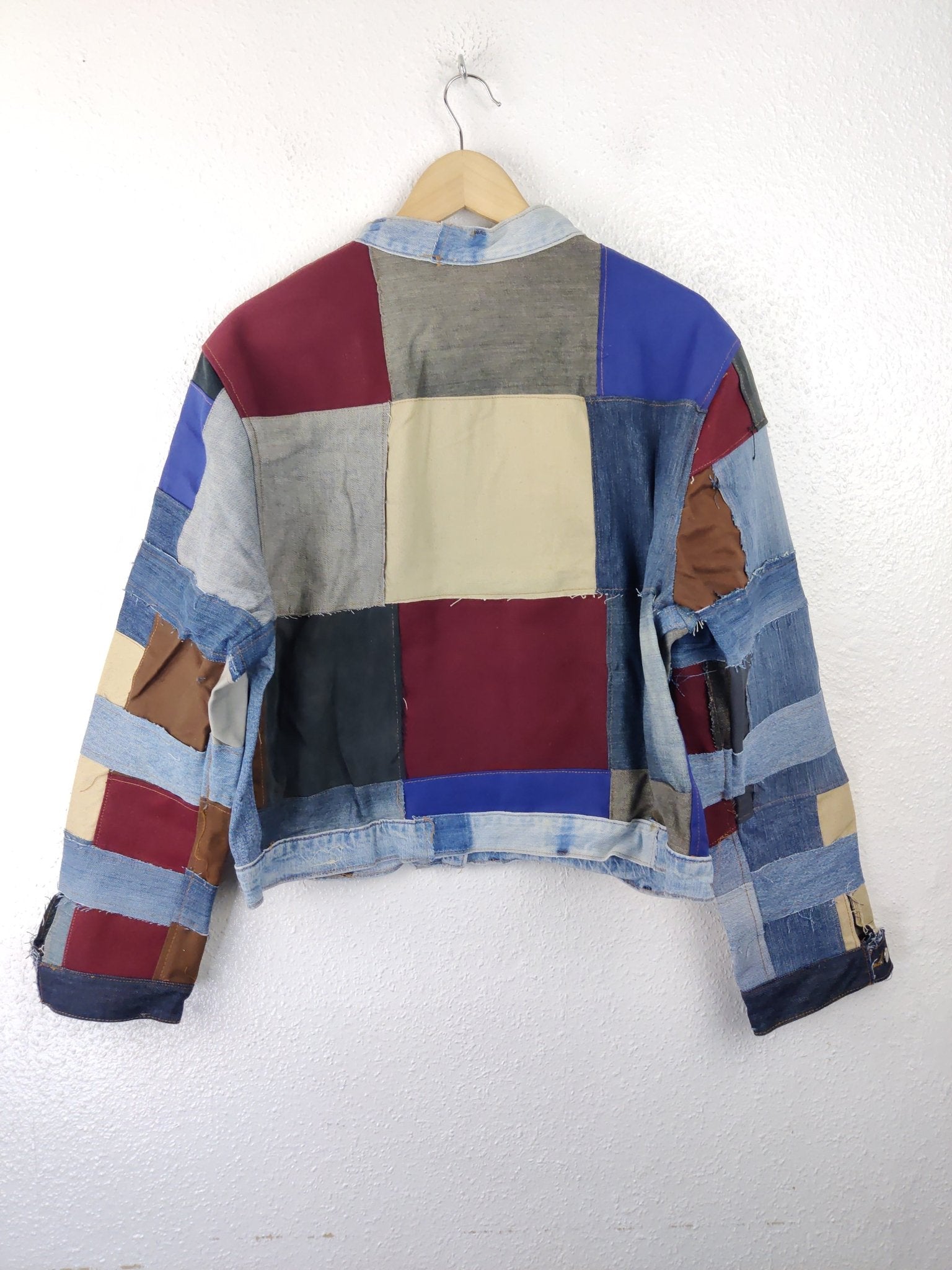 Denim Patchwork Raw Jacket Multi Patches - The Hellebore Shop