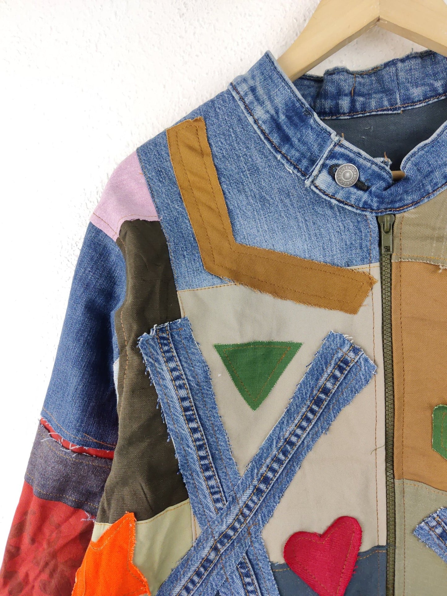 Denim Patchwork Raw Jacket Multi Striped - The Hellebore Shop