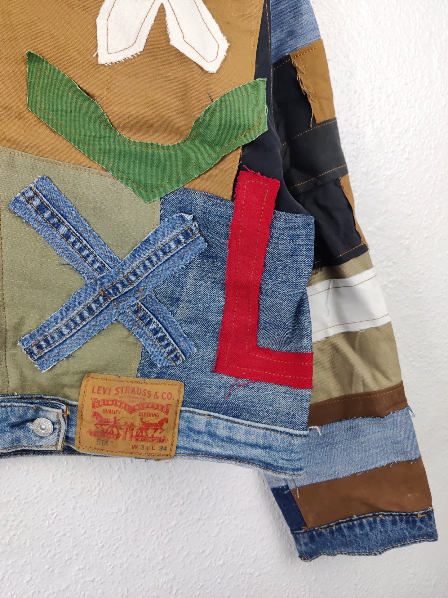 Denim Patchwork Raw Jacket Multi Striped - The Hellebore Shop
