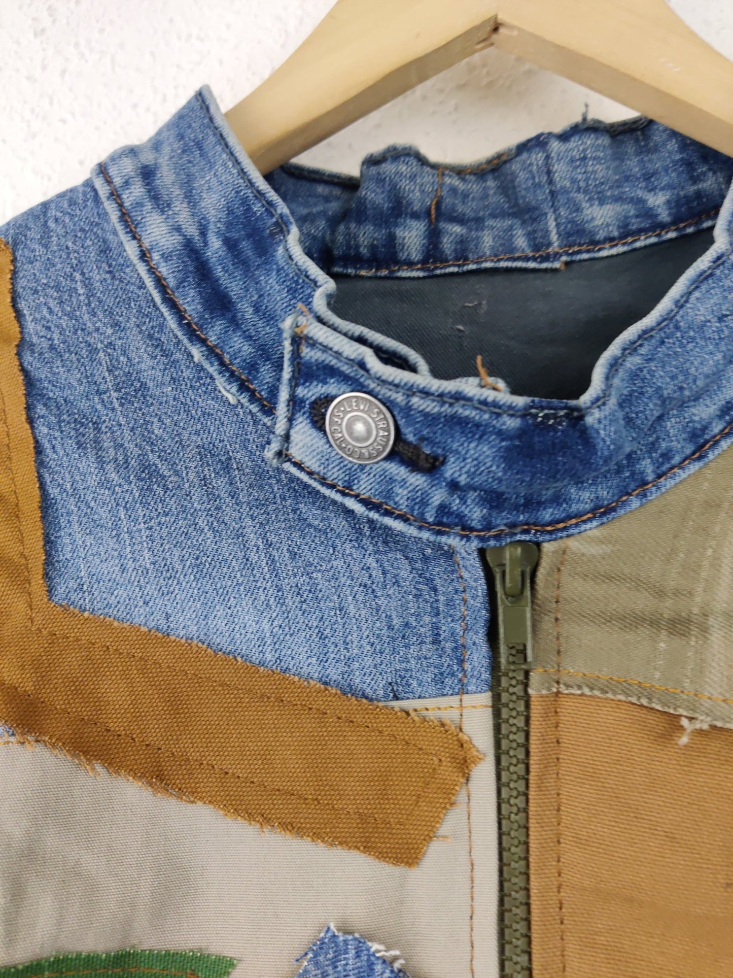Denim Patchwork Raw Jacket Multi Striped - The Hellebore Shop