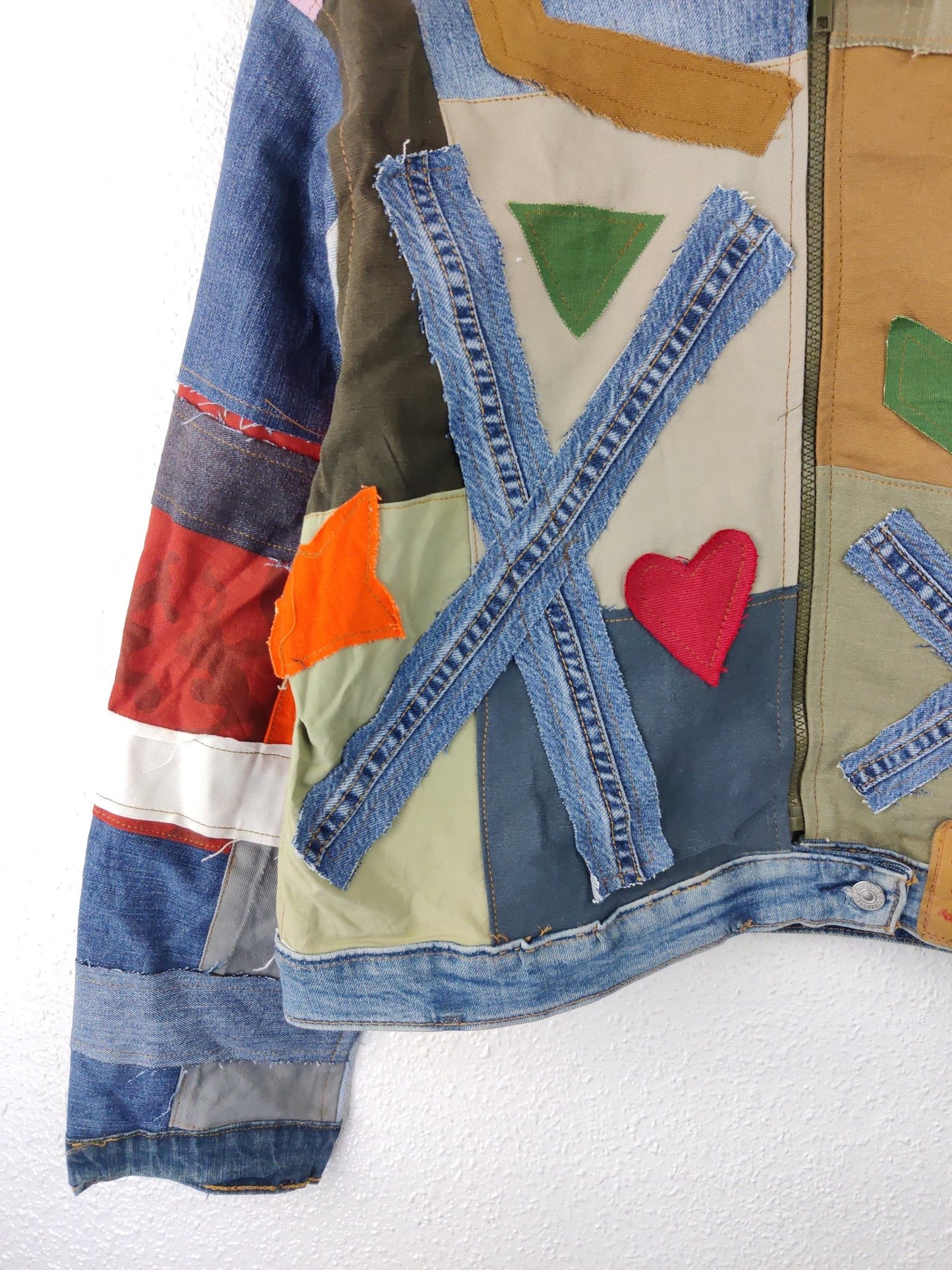Denim Patchwork Raw Jacket Multi Striped - The Hellebore Shop