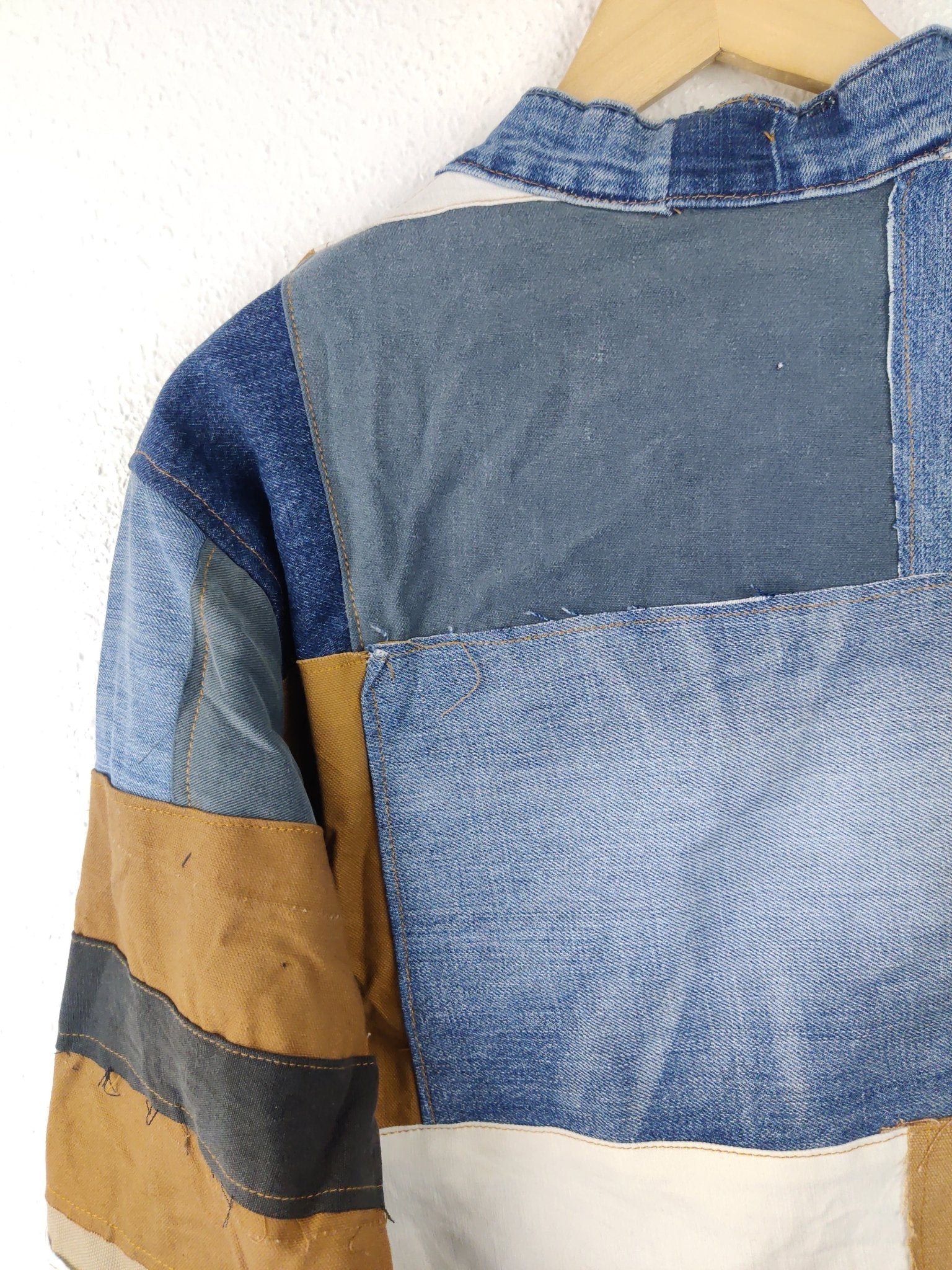 Denim Patchwork Raw Jacket Multi Striped - The Hellebore Shop