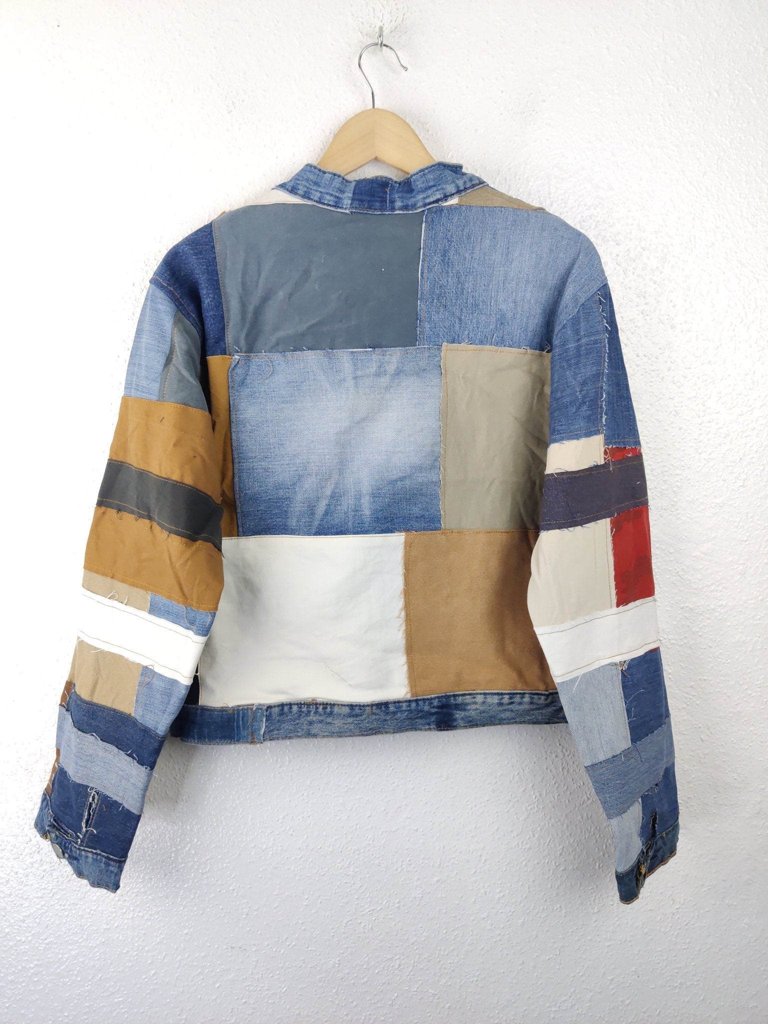 Denim Patchwork Raw Jacket Multi Striped - The Hellebore Shop