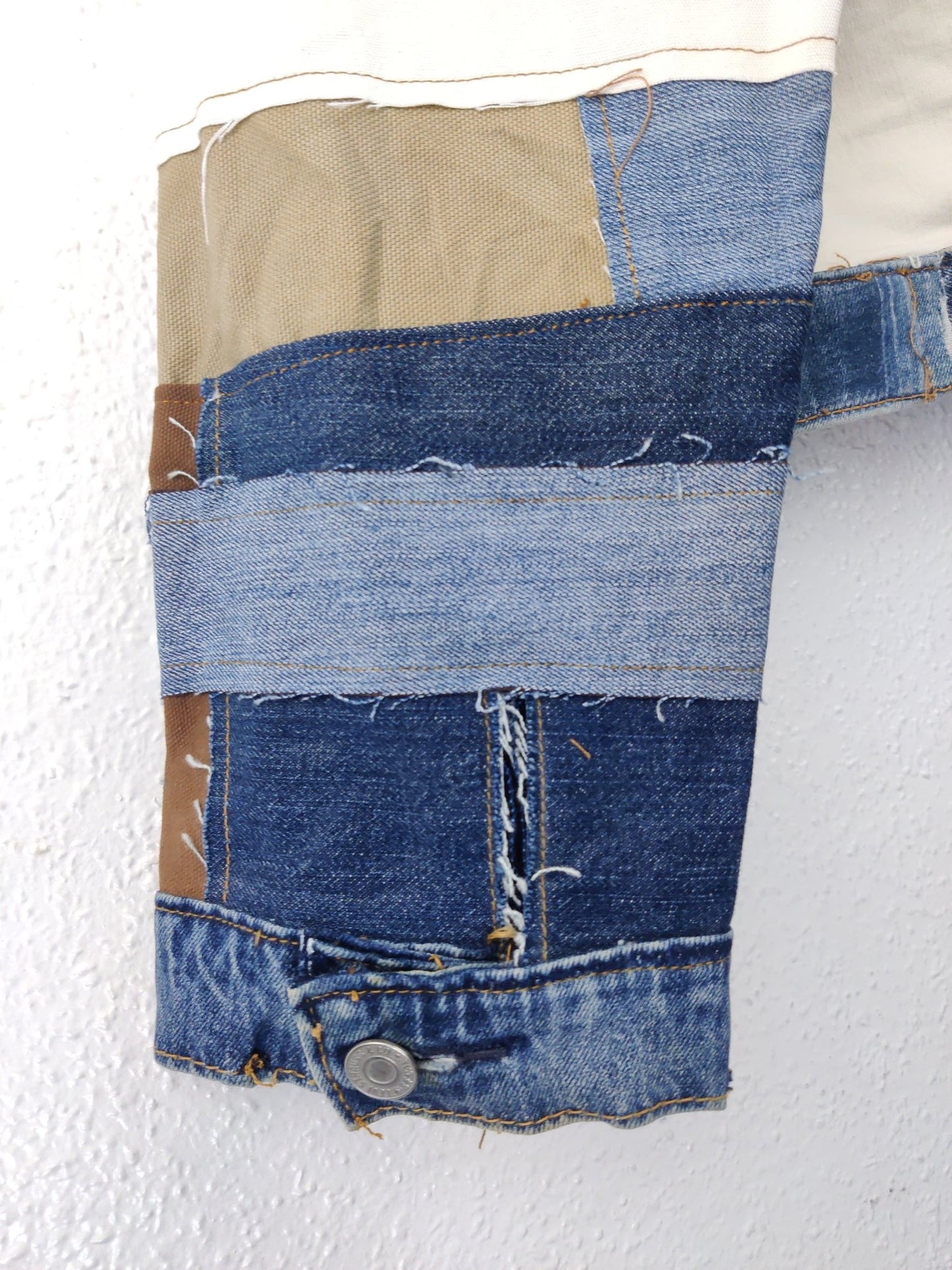 Denim Patchwork Raw Jacket Multi Striped - The Hellebore Shop