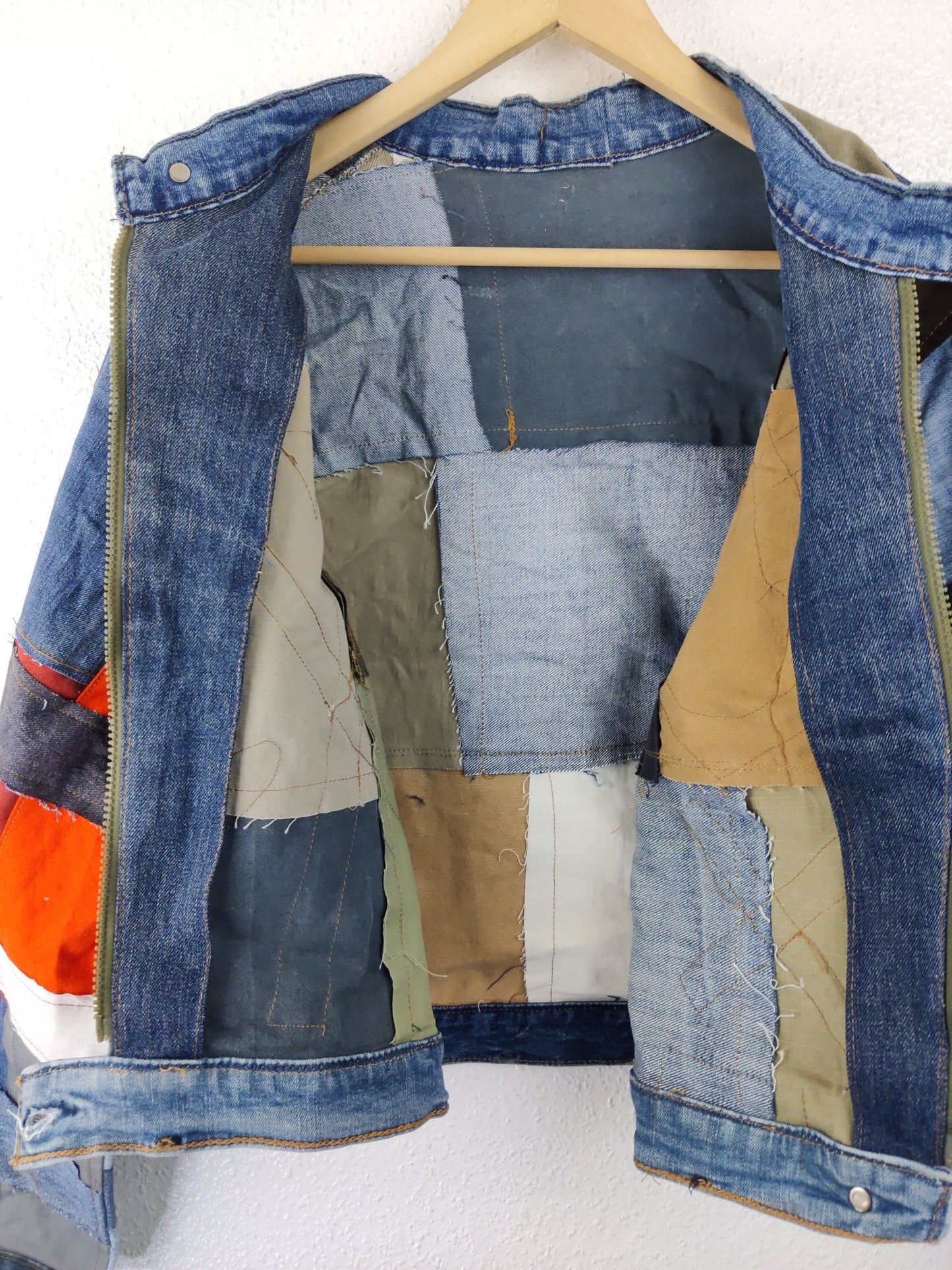 Denim Patchwork Raw Jacket Multi Striped - The Hellebore Shop