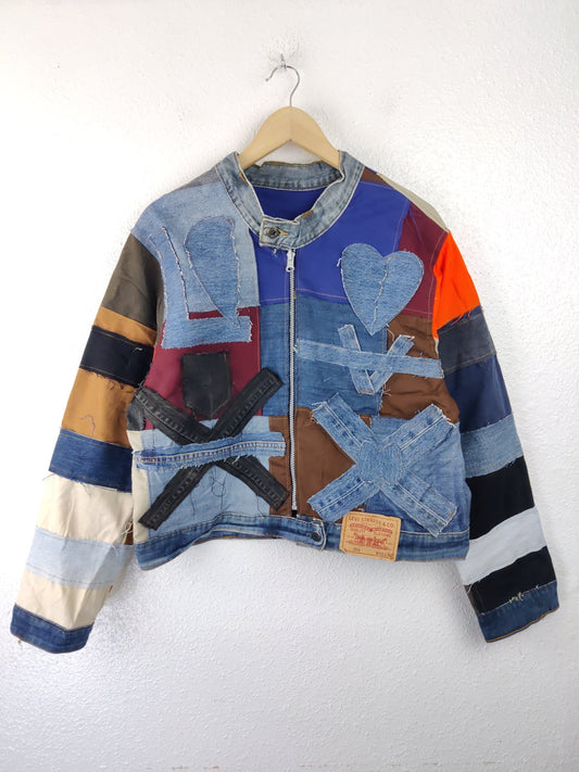 Denim Patchwork Raw Jacket Size M - The Hellebore Shop