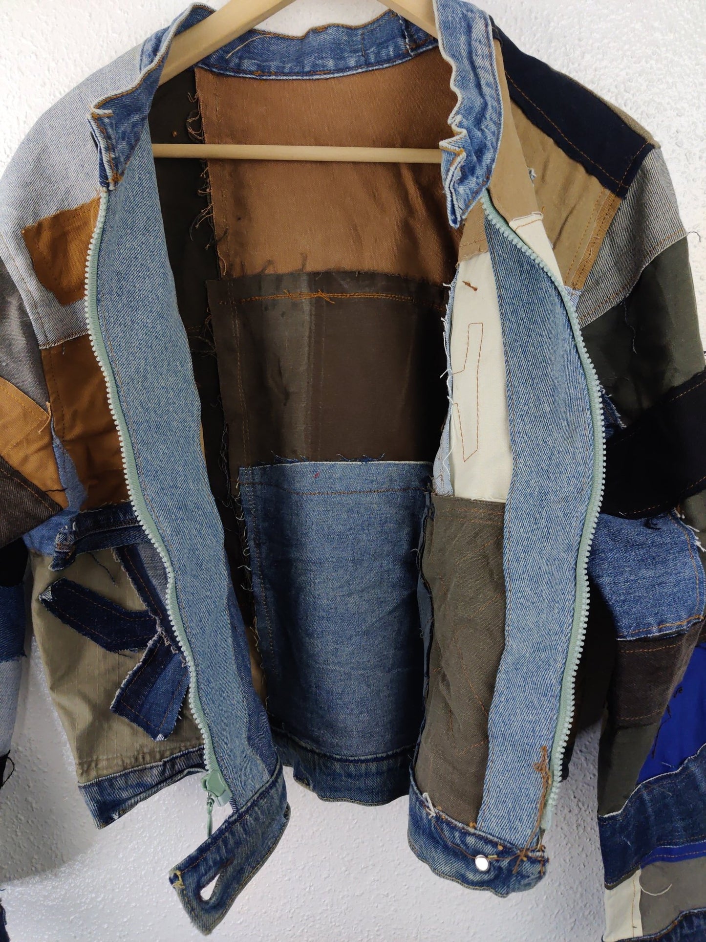 Denim Patchwork Raw Jacket White Striped - The Hellebore Shop