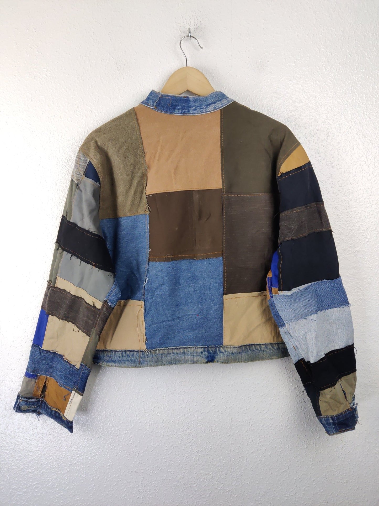 Denim Patchwork Raw Jacket White Striped - The Hellebore Shop