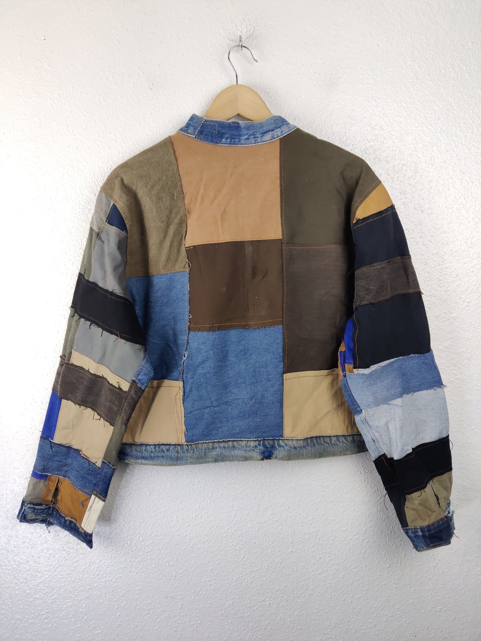 Denim Patchwork Raw Jacket White Striped - The Hellebore Shop