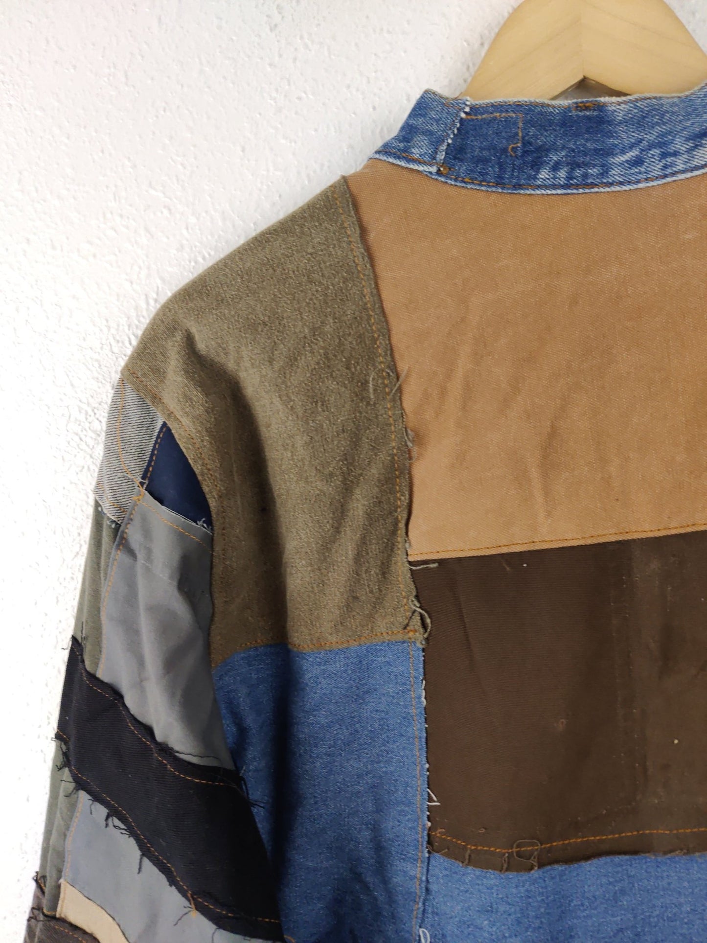 Denim Patchwork Raw Jacket White Striped - The Hellebore Shop