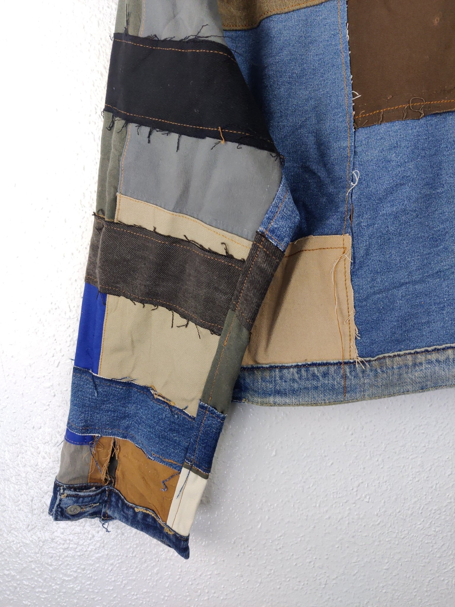 Denim Patchwork Raw Jacket White Striped - The Hellebore Shop