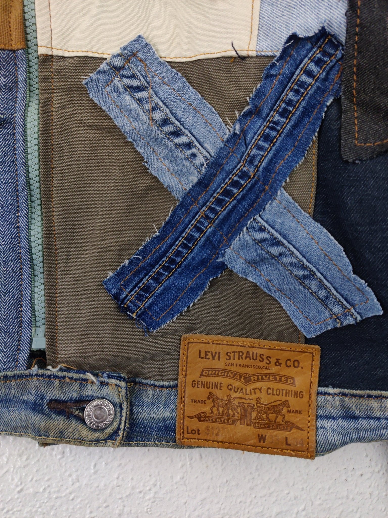 Denim Patchwork Raw Jacket White Striped - The Hellebore Shop