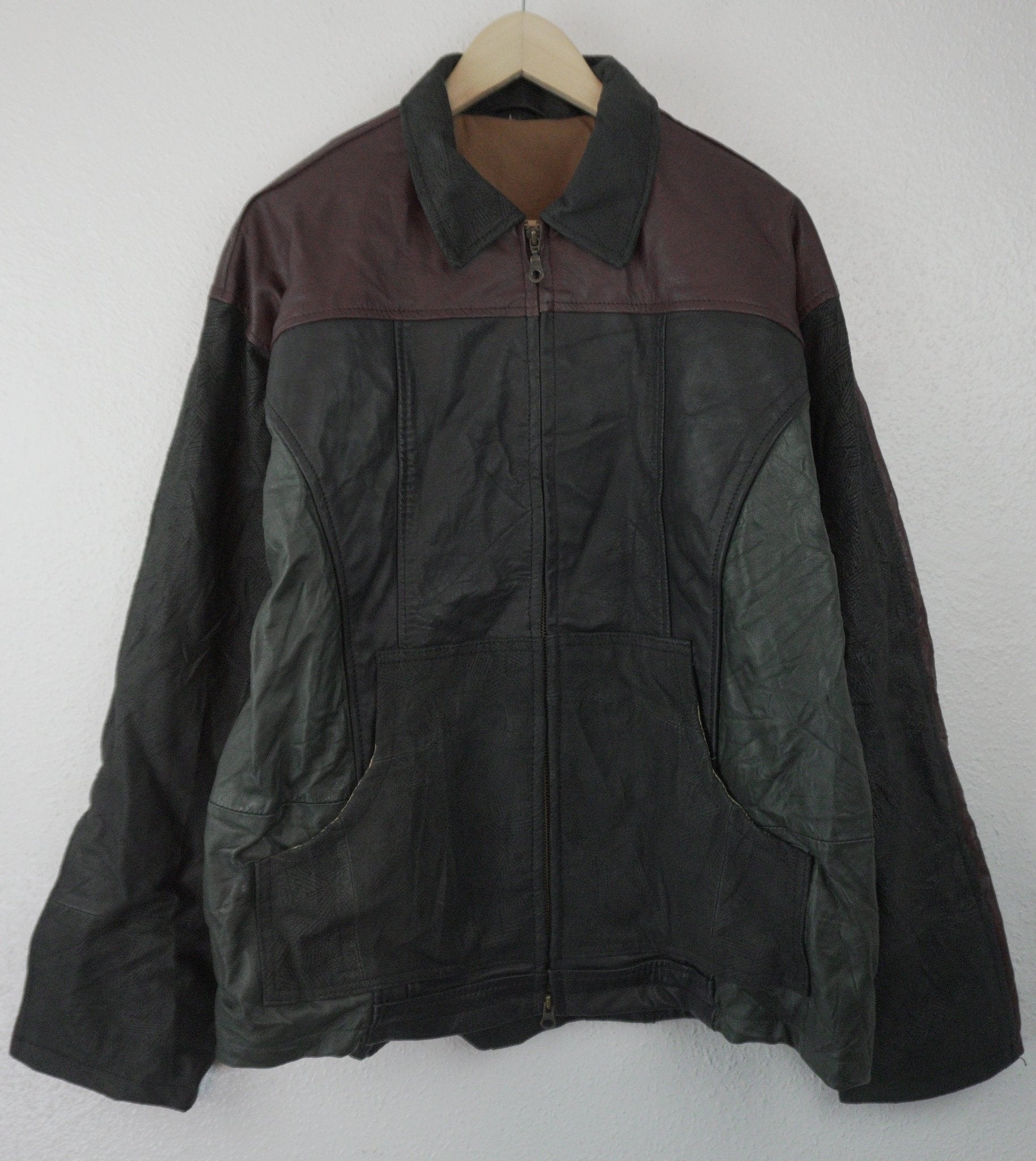 Leather Jacket Size L Black Maroon - The Hellebore Shop