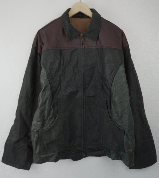 Leather Jacket Size L Black Maroon - The Hellebore Shop