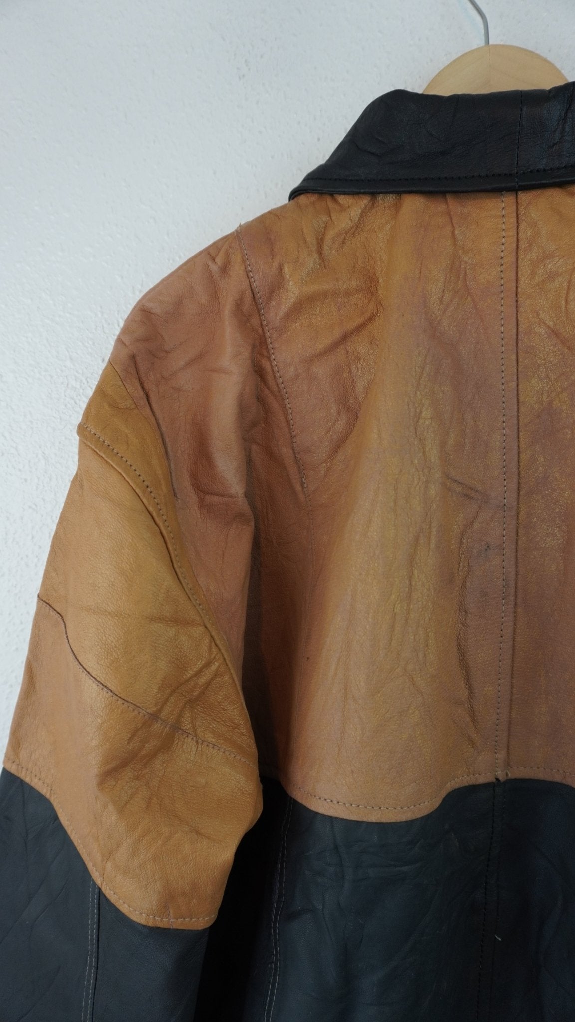 Leather Jacket Size L Blue Tan Black - The Hellebore Shop