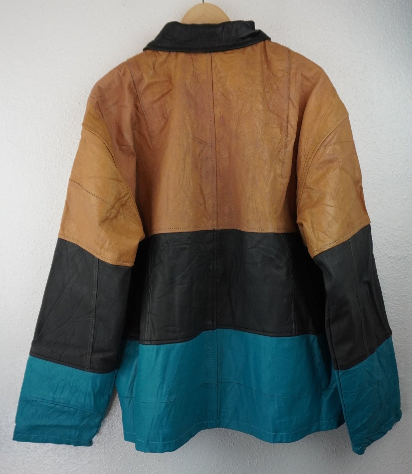 Leather Jacket Size L Blue Tan Black - The Hellebore Shop