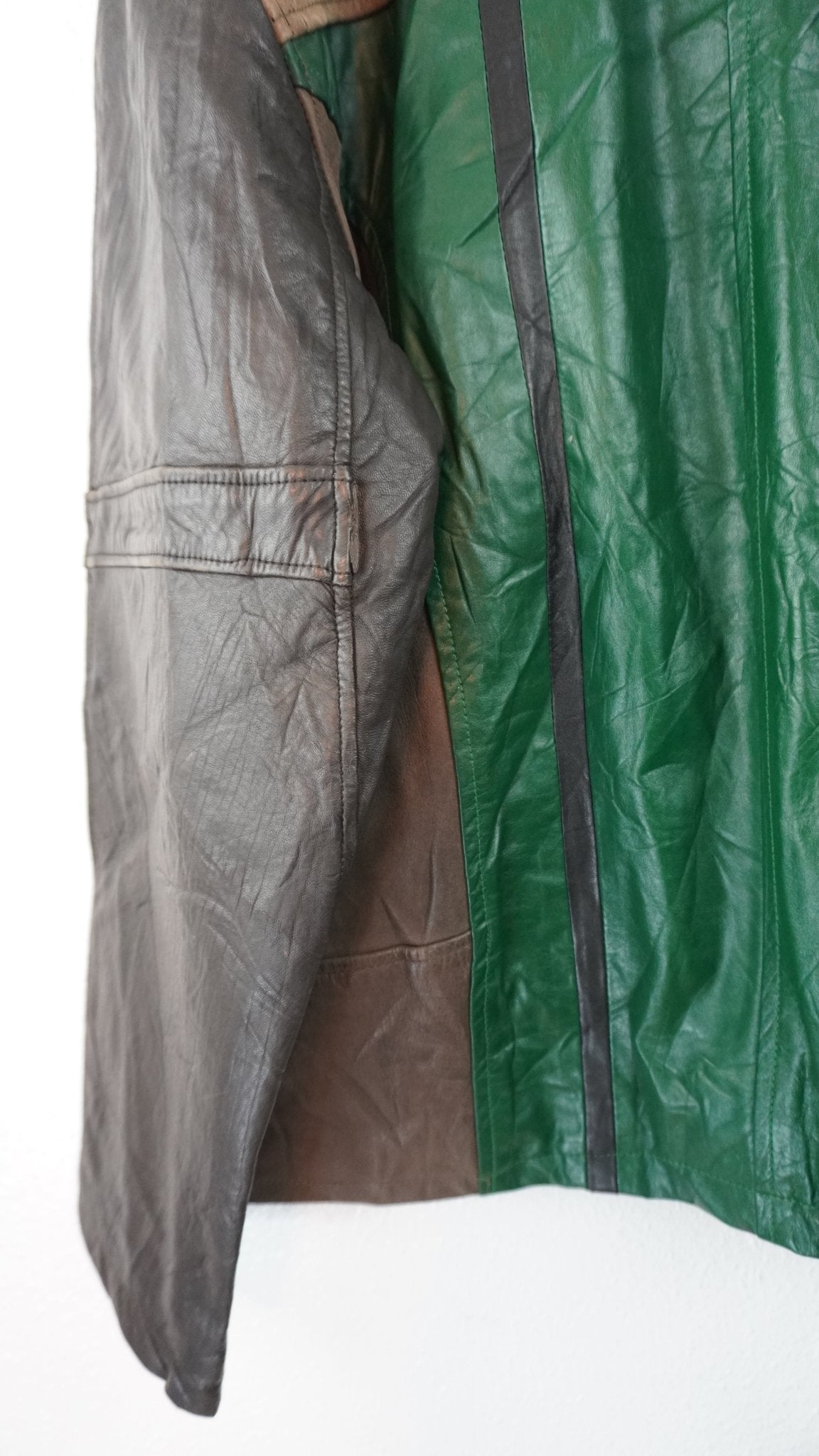Leather Jacket Size L Green Tan Black - The Hellebore Shop