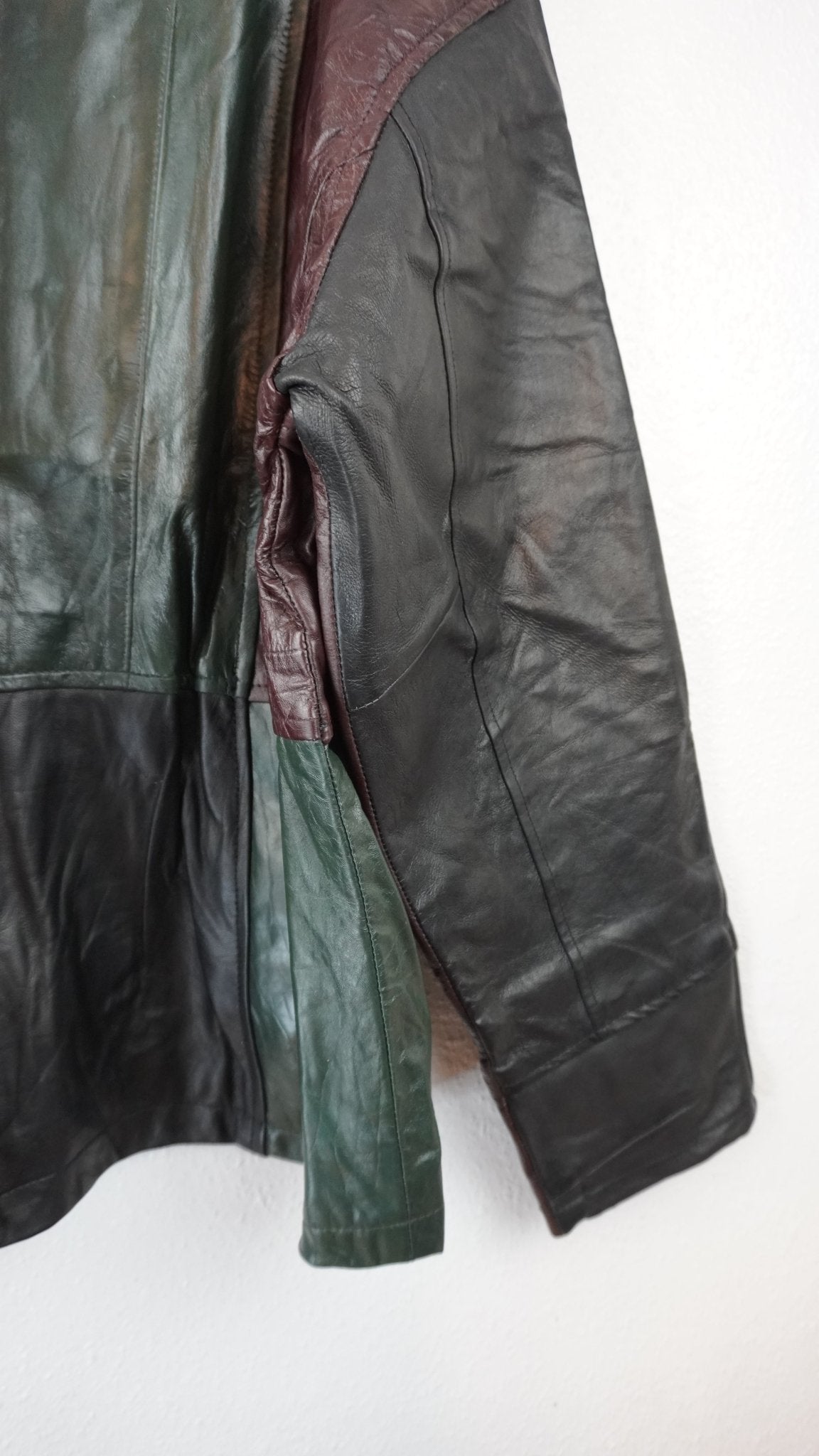 Leather Jacket Size L Maroon Green - The Hellebore Shop