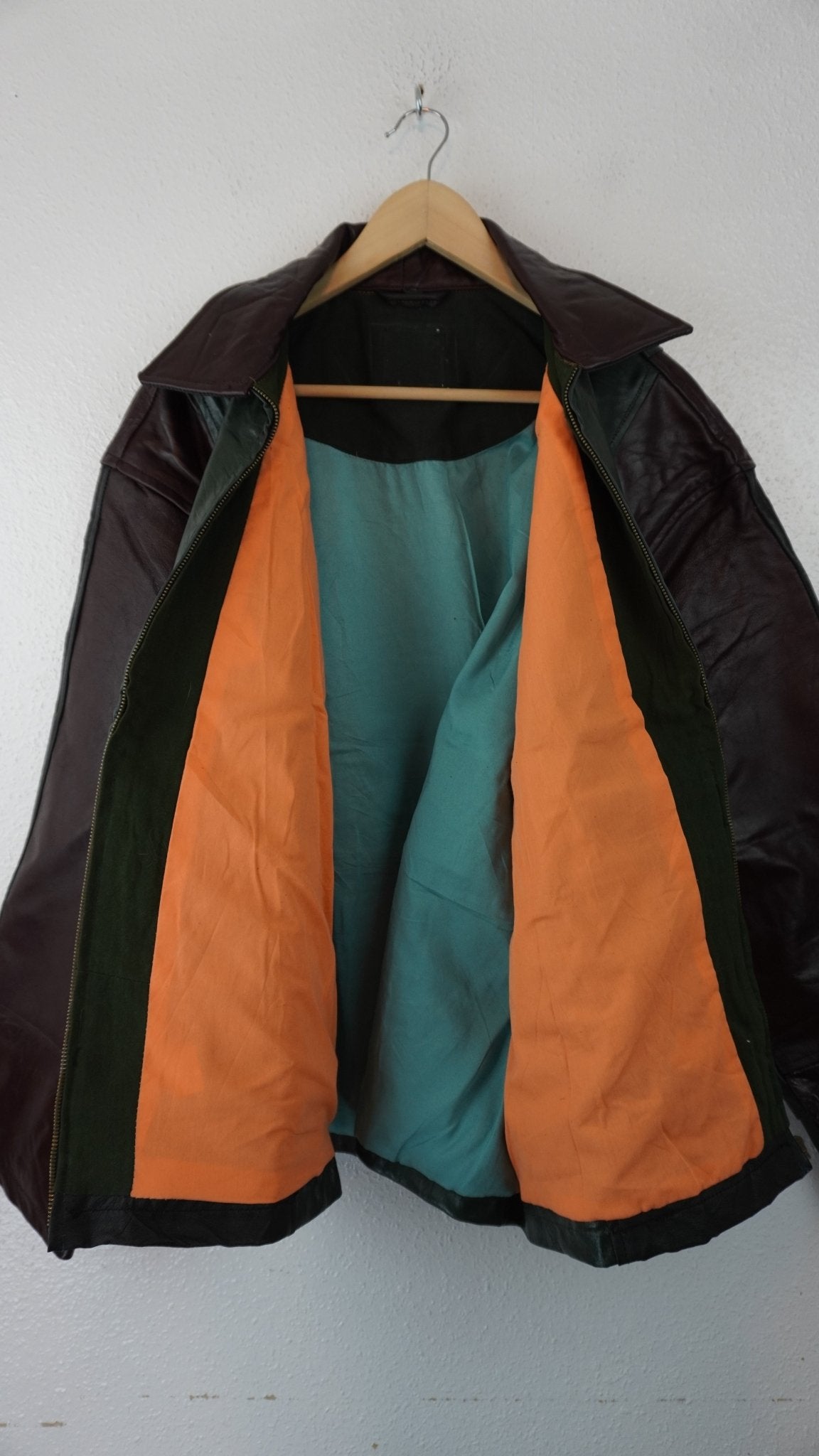 Leather Jacket Size L Maroon Green - The Hellebore Shop