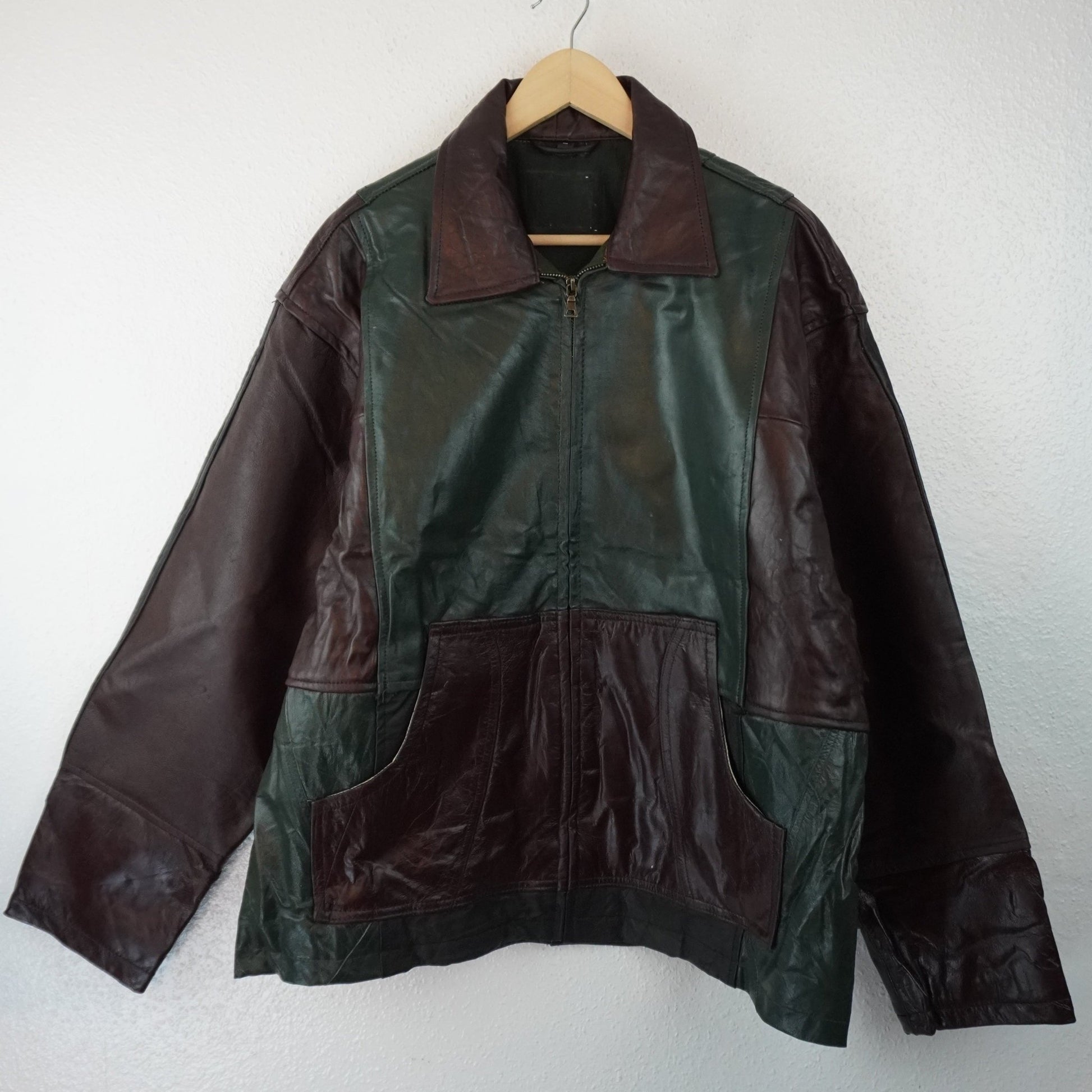 Leather Jacket Size L Maroon Green - The Hellebore Shop