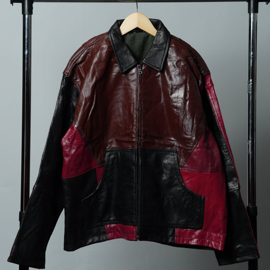 Leather Jacket Size L Red Black Brown - The Hellebore Shop