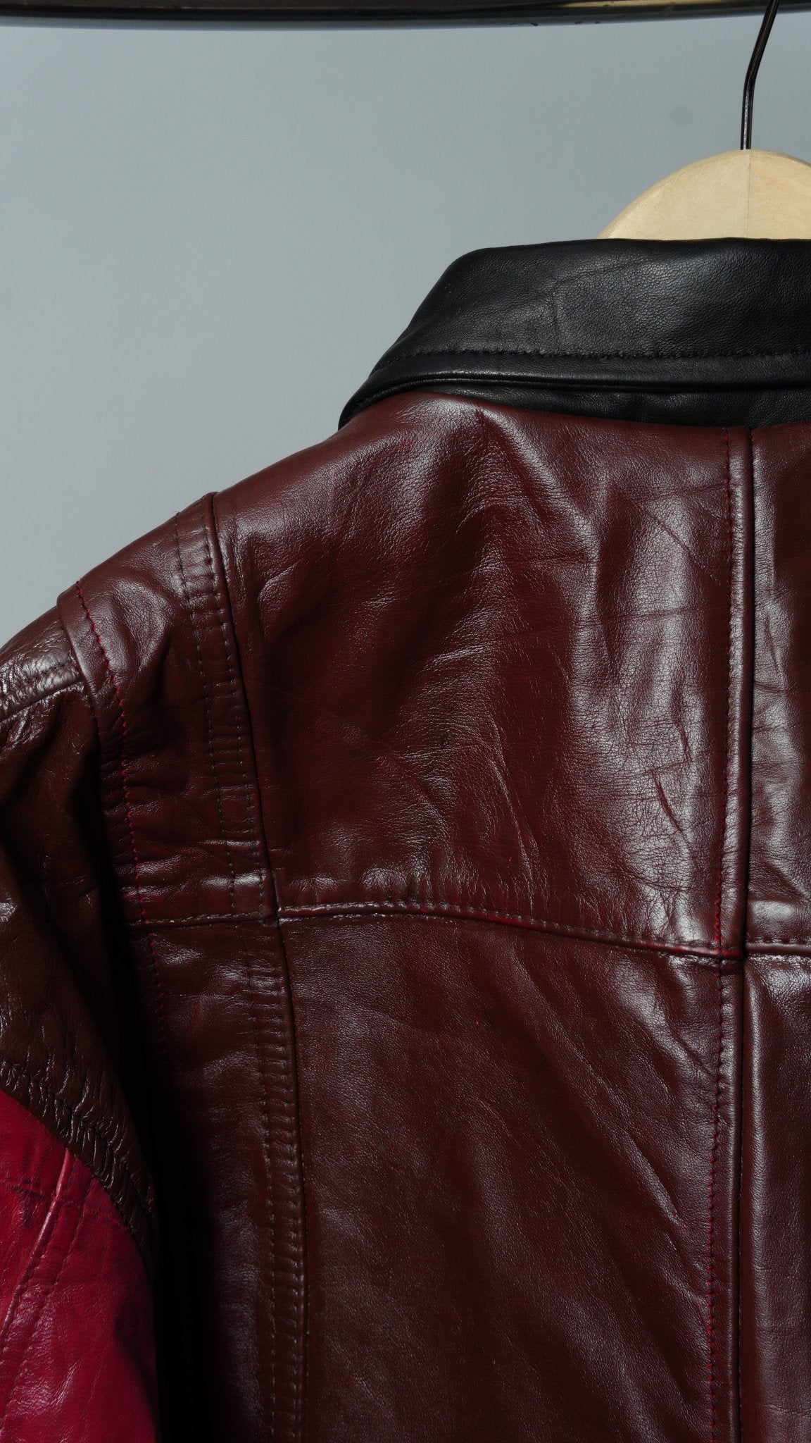 Leather Jacket Size L Red Black Brown - The Hellebore Shop
