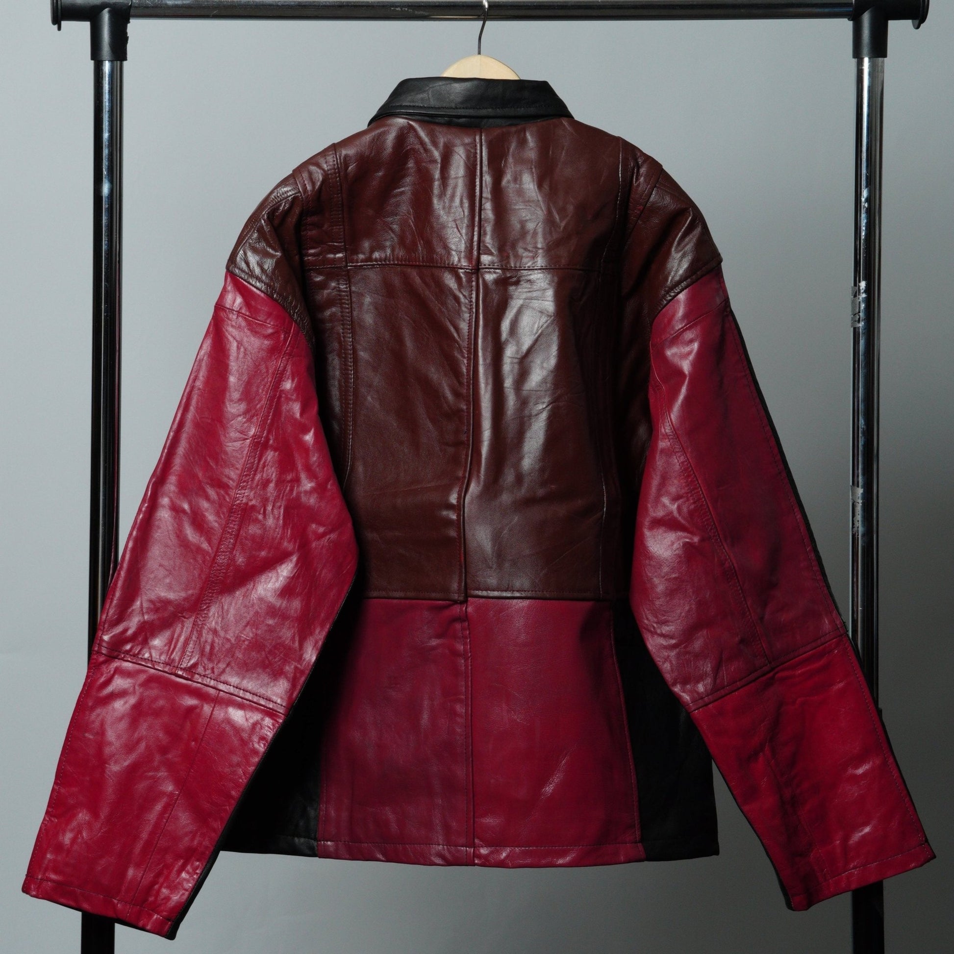 Leather Jacket Size L Red Black Brown - The Hellebore Shop