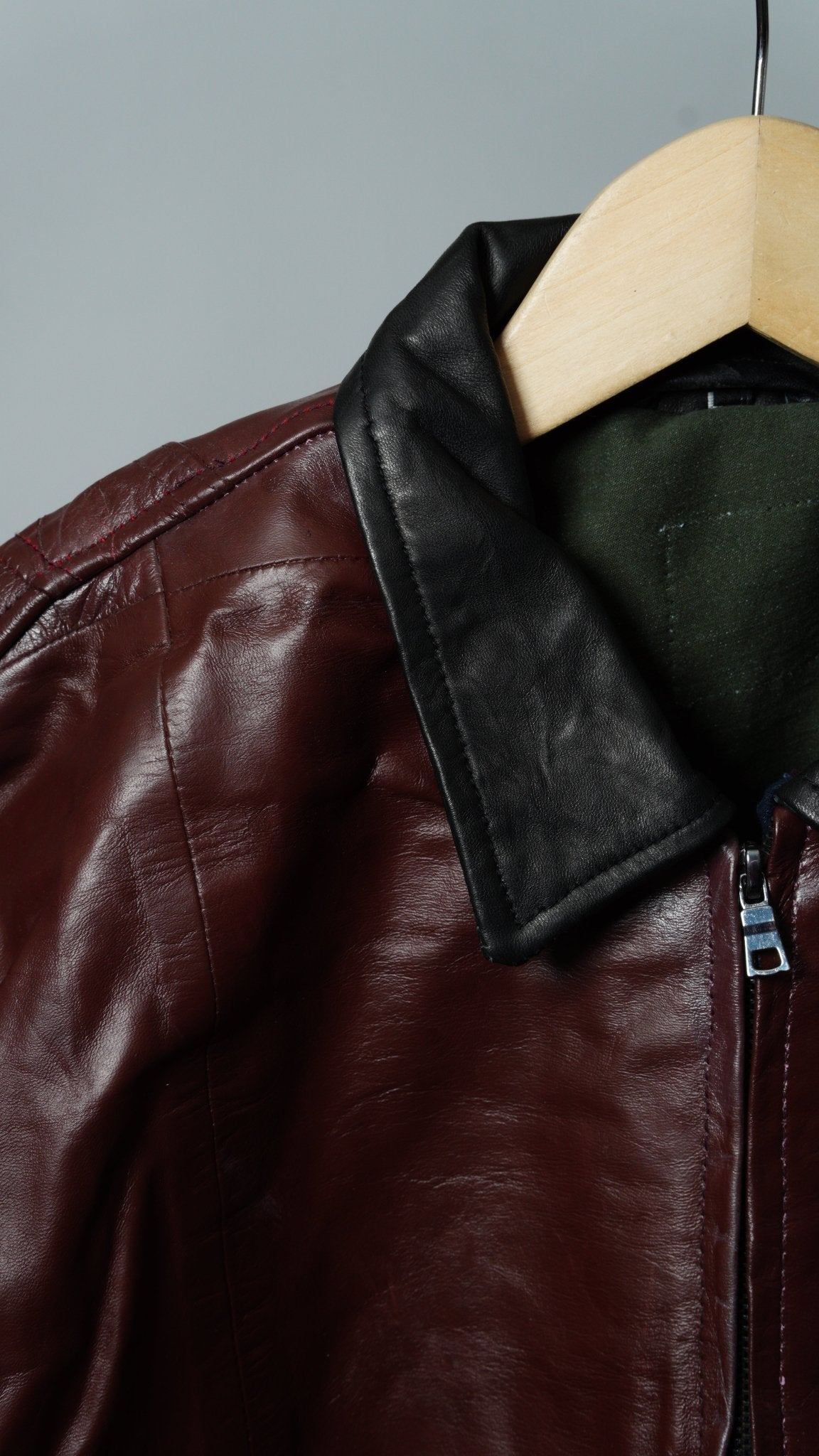 Leather Jacket Size L Red Black Brown - The Hellebore Shop