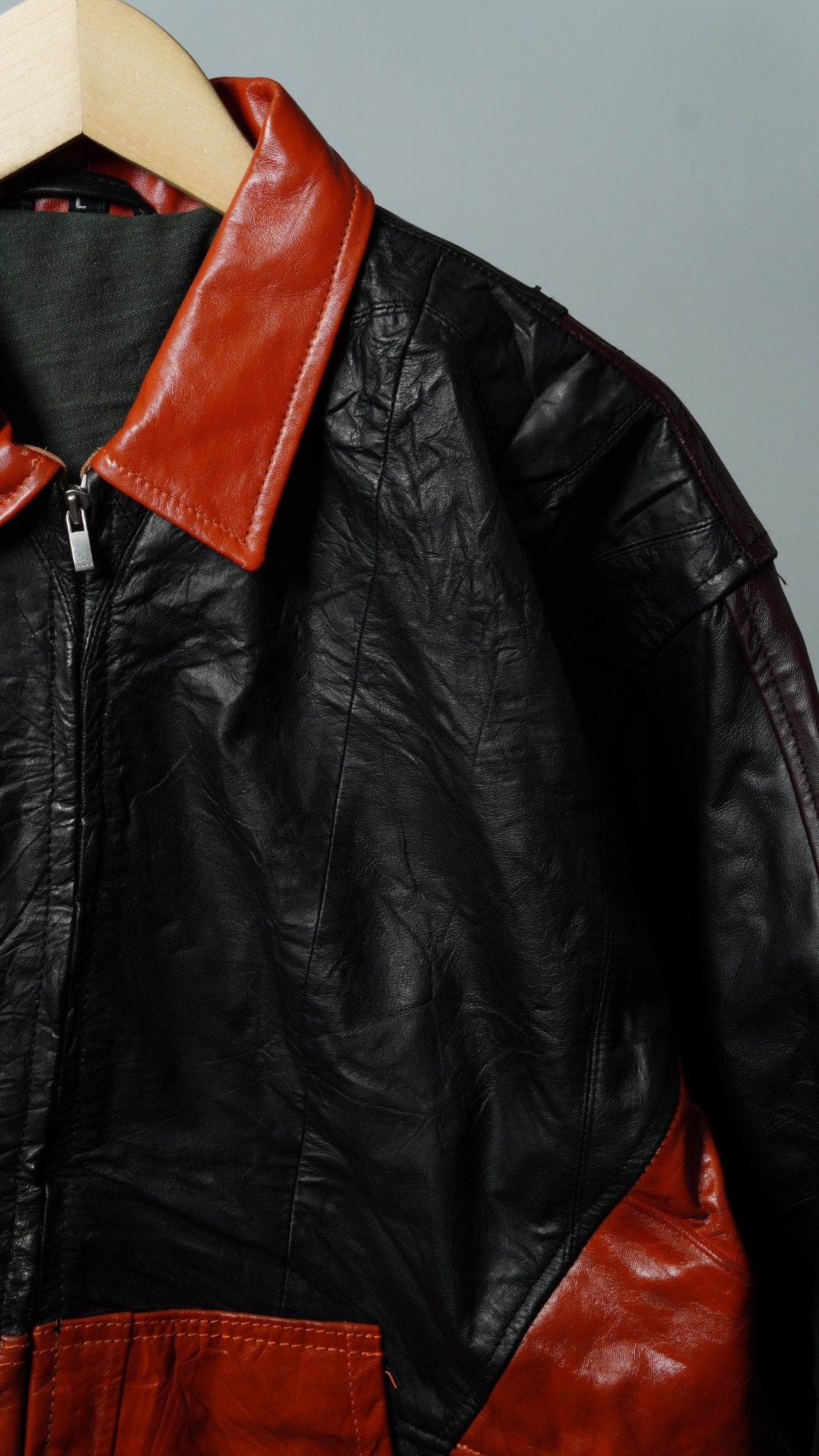 Leather Jacket Size L Tan Black - The Hellebore Shop