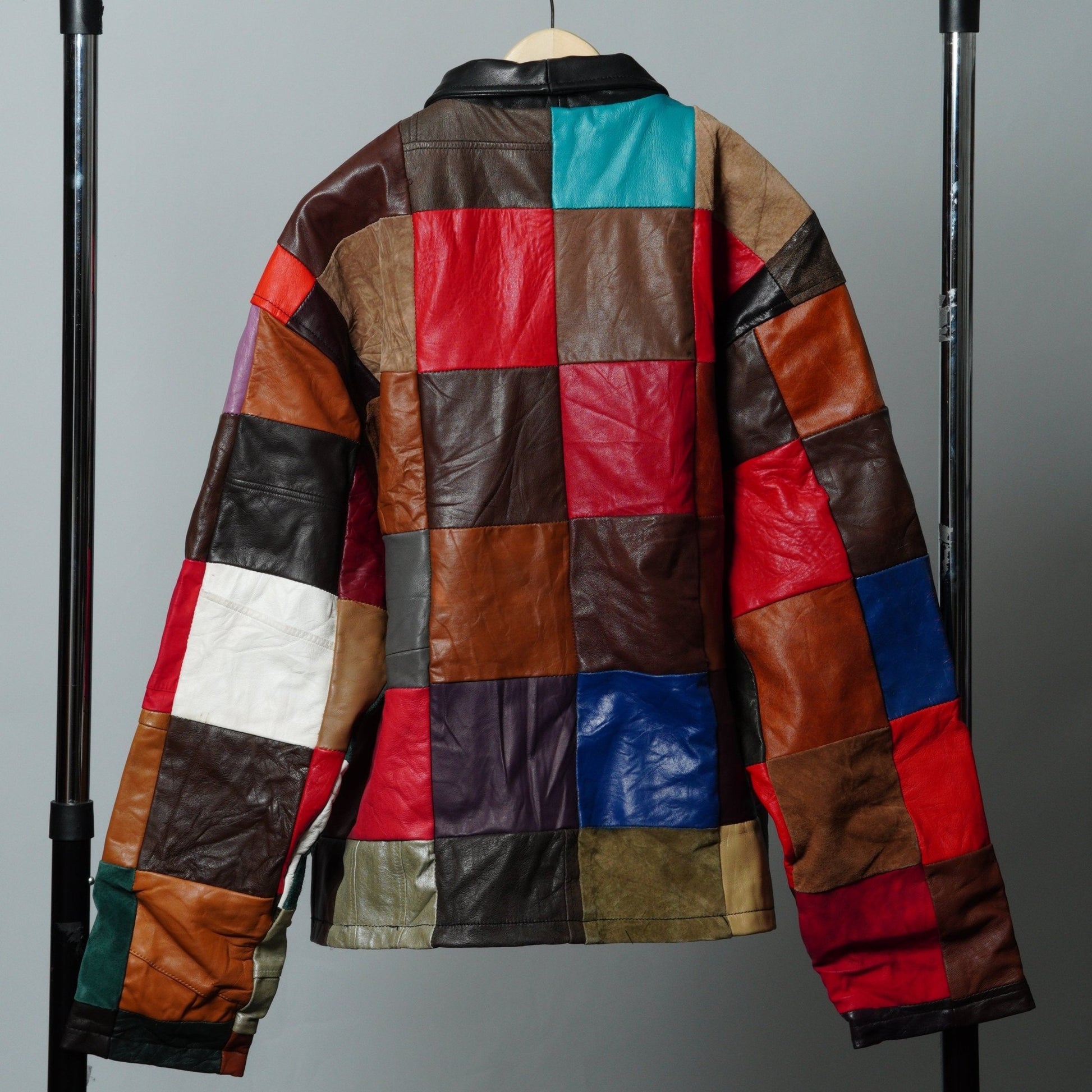 Leather Jacket Size M Multicolor Patchwork - The Hellebore Shop