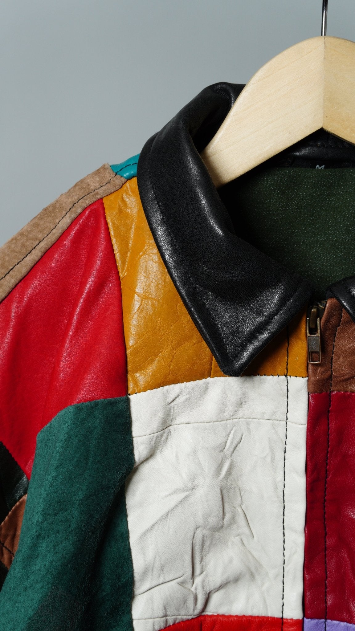 Leather Jacket Size M Multicolor Patchwork - The Hellebore Shop