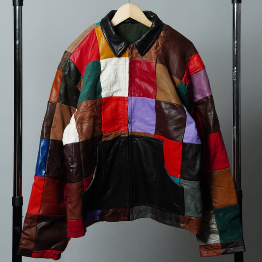 Leather Jacket Size M Multicolor Patchwork - The Hellebore Shop