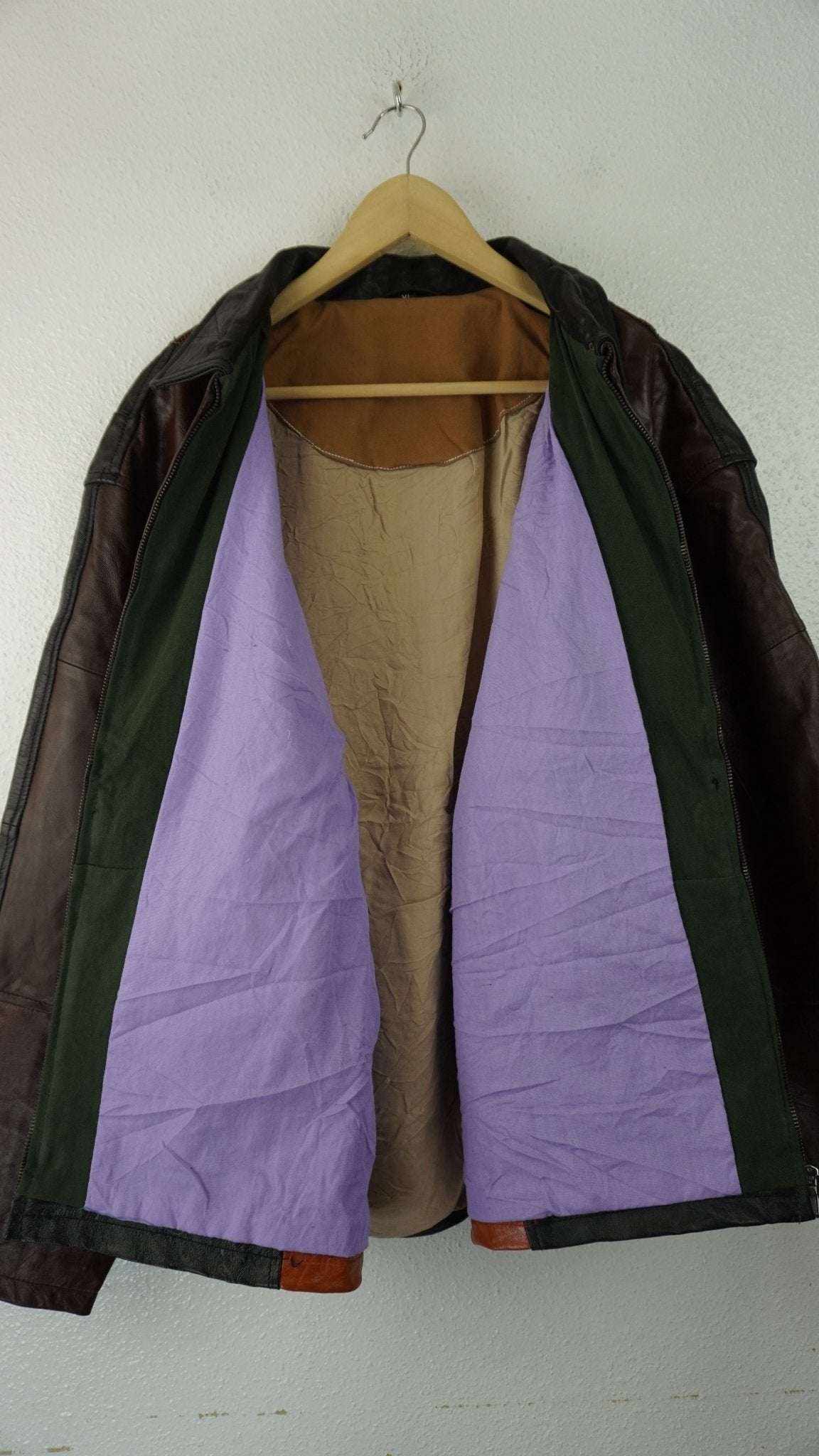 Leather Jacket Size XL Brown Black Orange - The Hellebore Shop