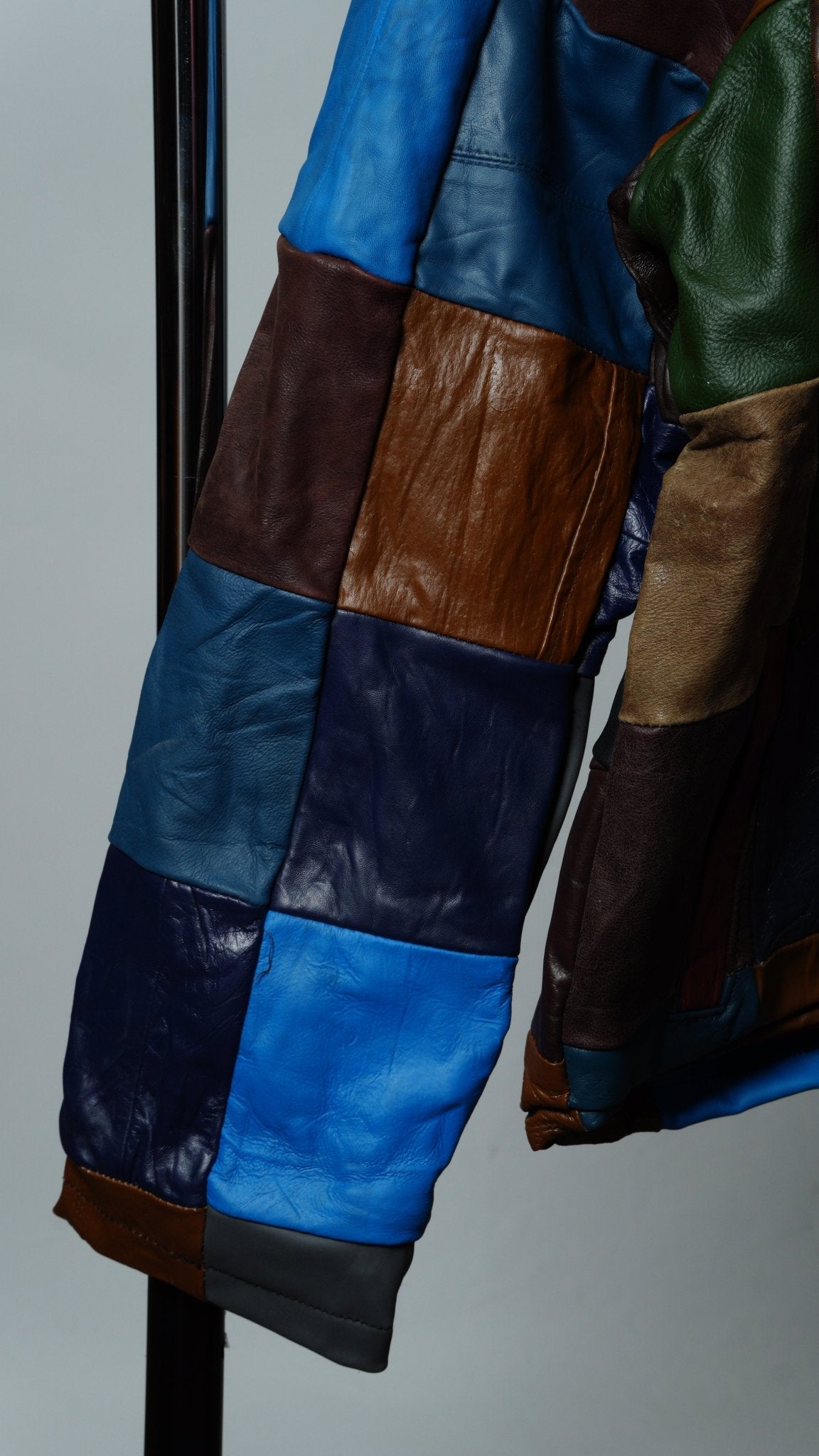 Leather Jacket Size XL Multicolor Patchwork - The Hellebore Shop