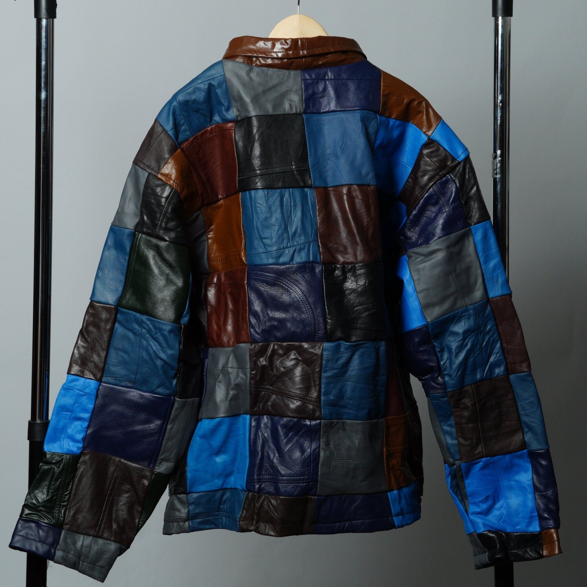 Leather Jacket Size XL Multicolor Patchwork - The Hellebore Shop
