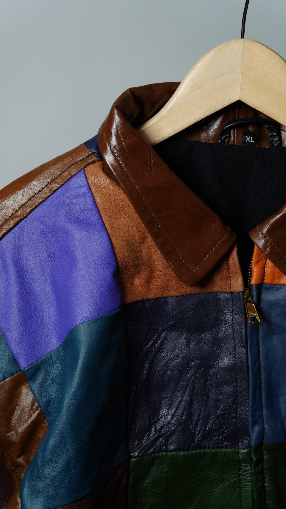 Leather Jacket Size XL Multicolor Patchwork - The Hellebore Shop
