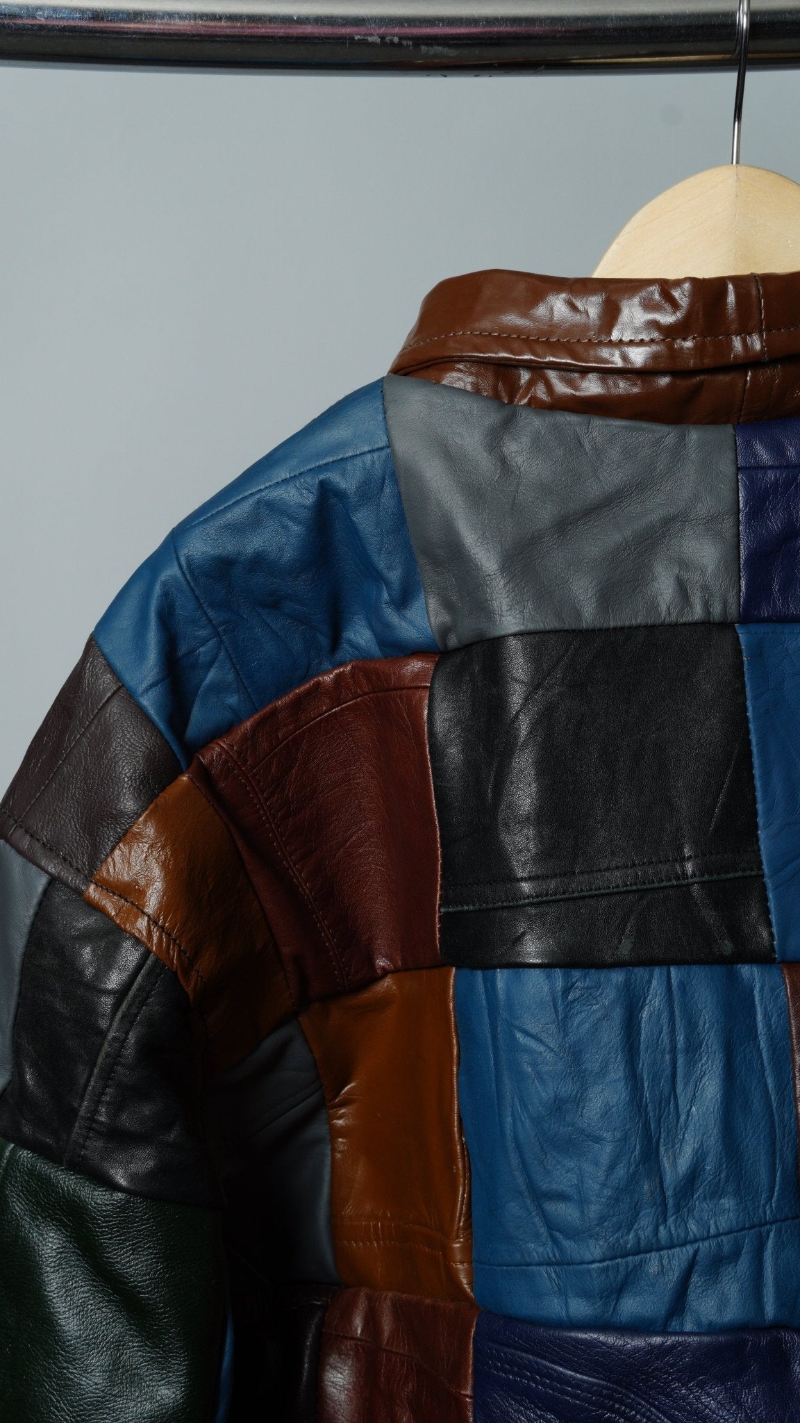 Leather Jacket Size XL Multicolor Patchwork - The Hellebore Shop