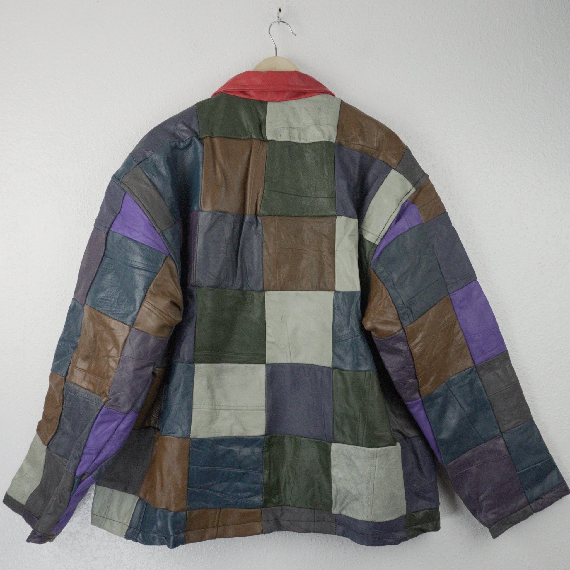 Leather Jacket Size XL Multicolor Patchwork - The Hellebore Shop